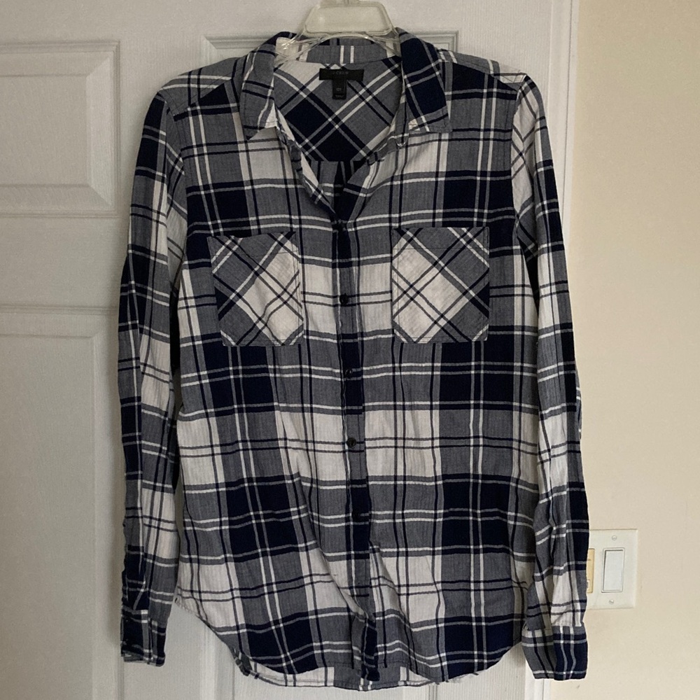 Like new J. Crew Women’s Blue and White Checkered Shirt Sz 12T